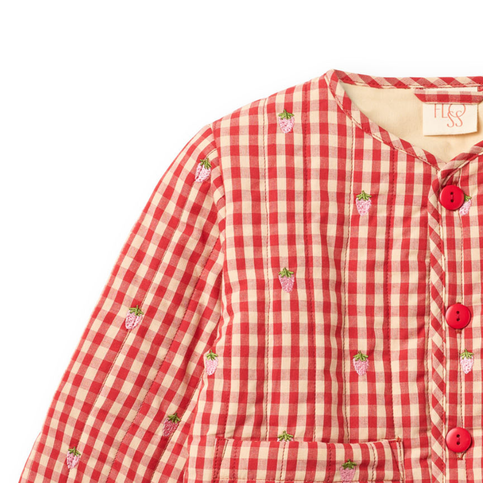 Zomerjasje Molly - Geruit/aardbeitjes - Katoen - Rood/Roze - Flöss close up