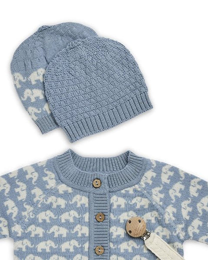 Strickjacke Elefanten - Merinowolle - Blau - Smallstuff