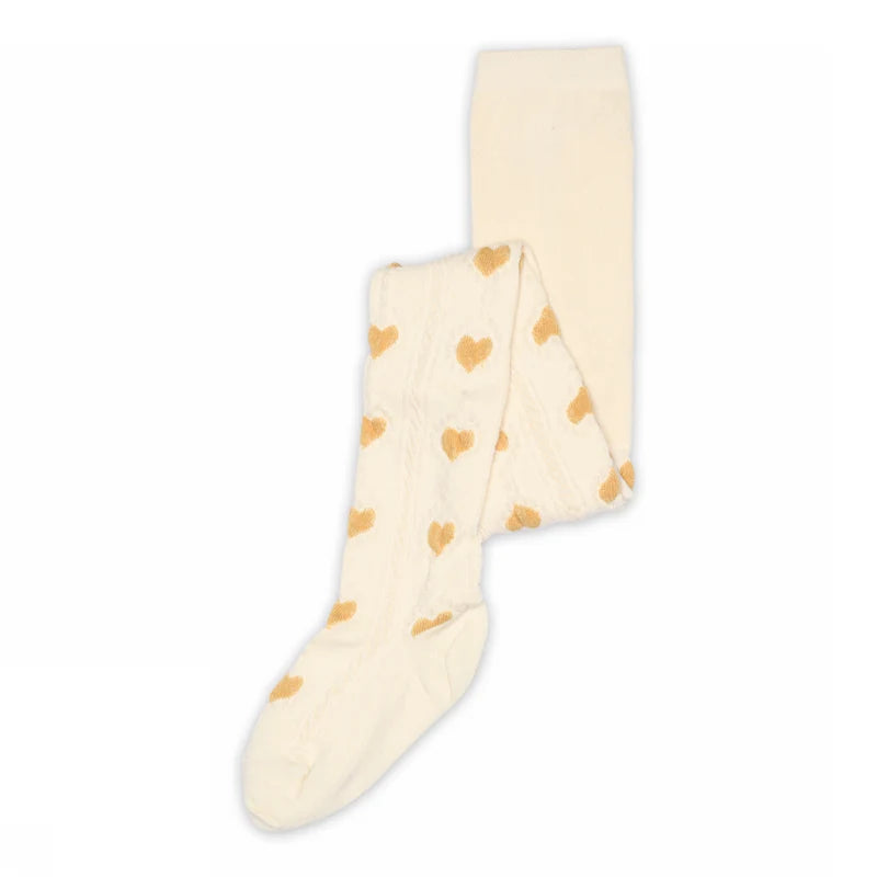 Tights with hearts - Cotton - Off White/Yellow - MP Denmark