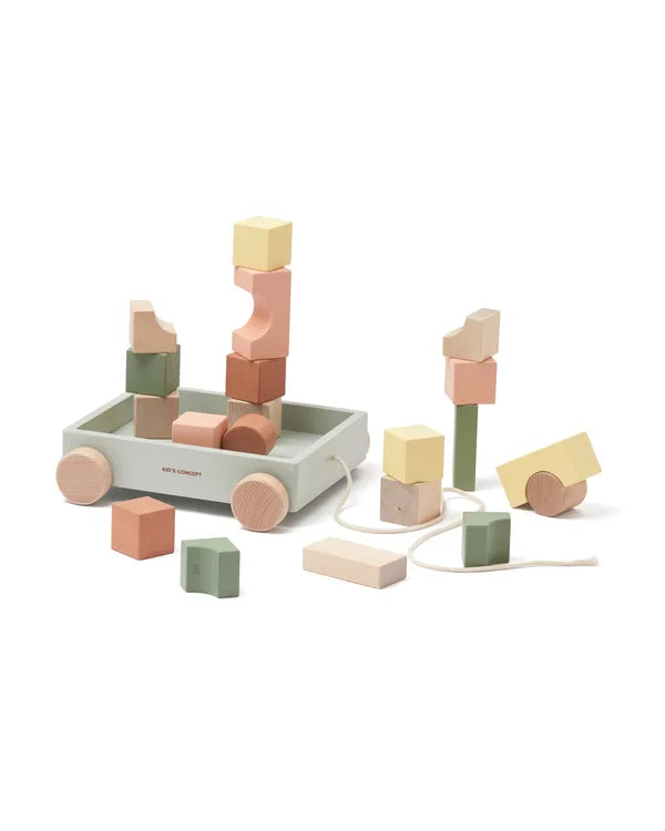 Wooden Pull-Along Wagon with Blocks - 21-piece set - Kid's Concept