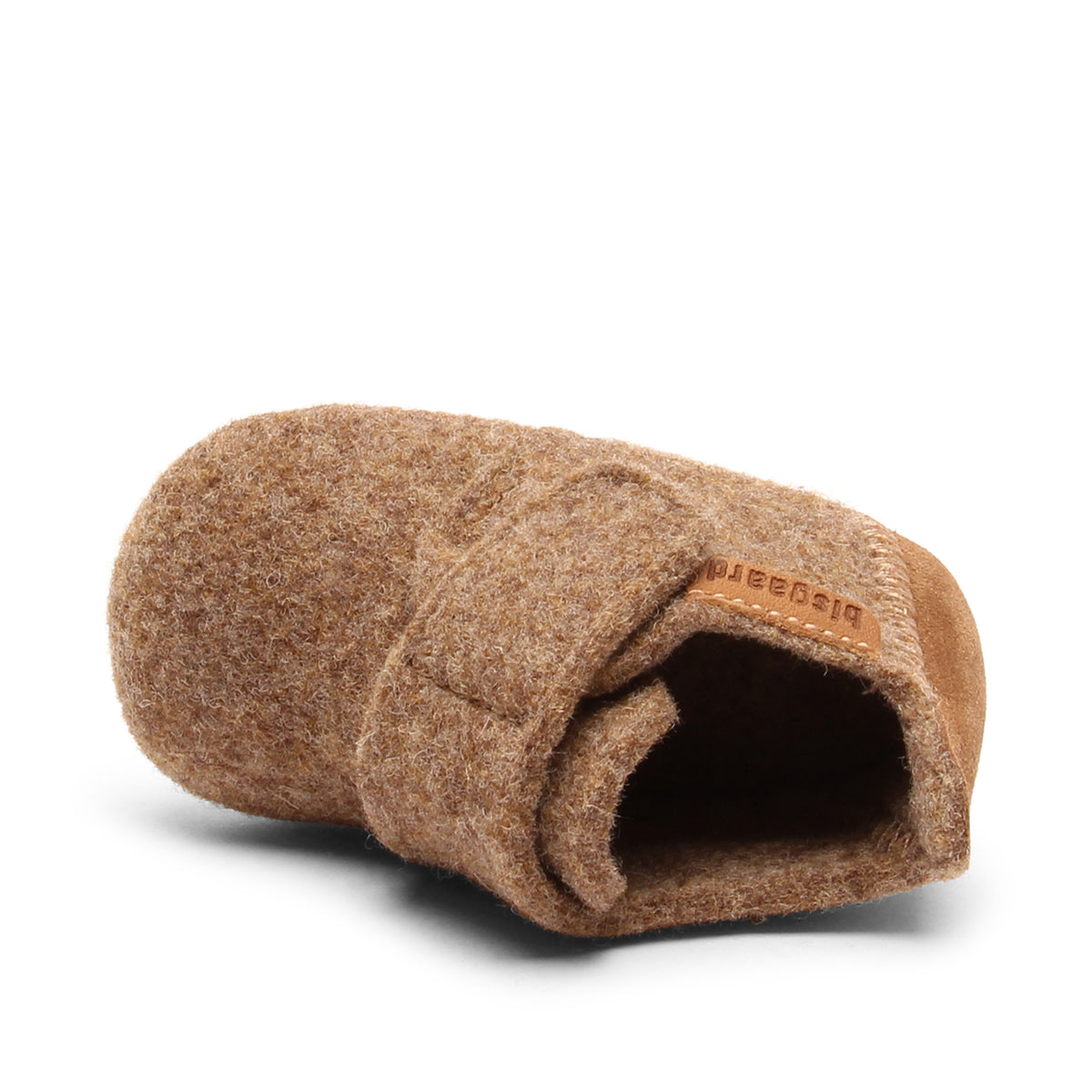 Baby Wool Camel – Wool baby booties – Bisgaard: top view of the bootie showing the opening.