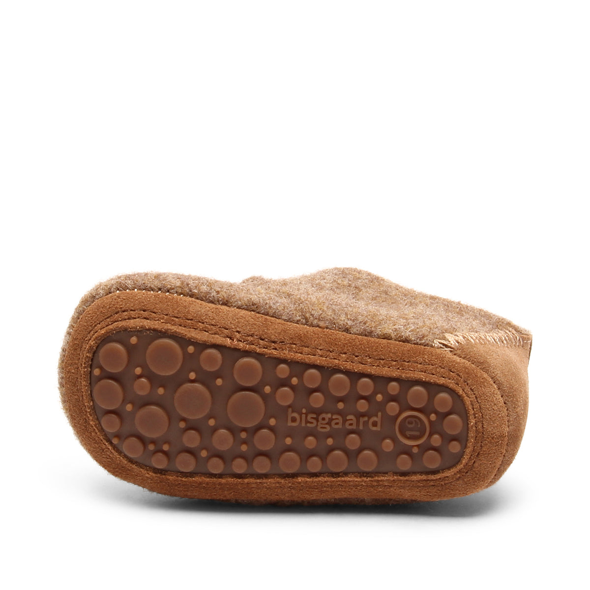 Baby Wool Camel – Wool baby booties – Bisgaard: bottom of the bootie showing the sole.