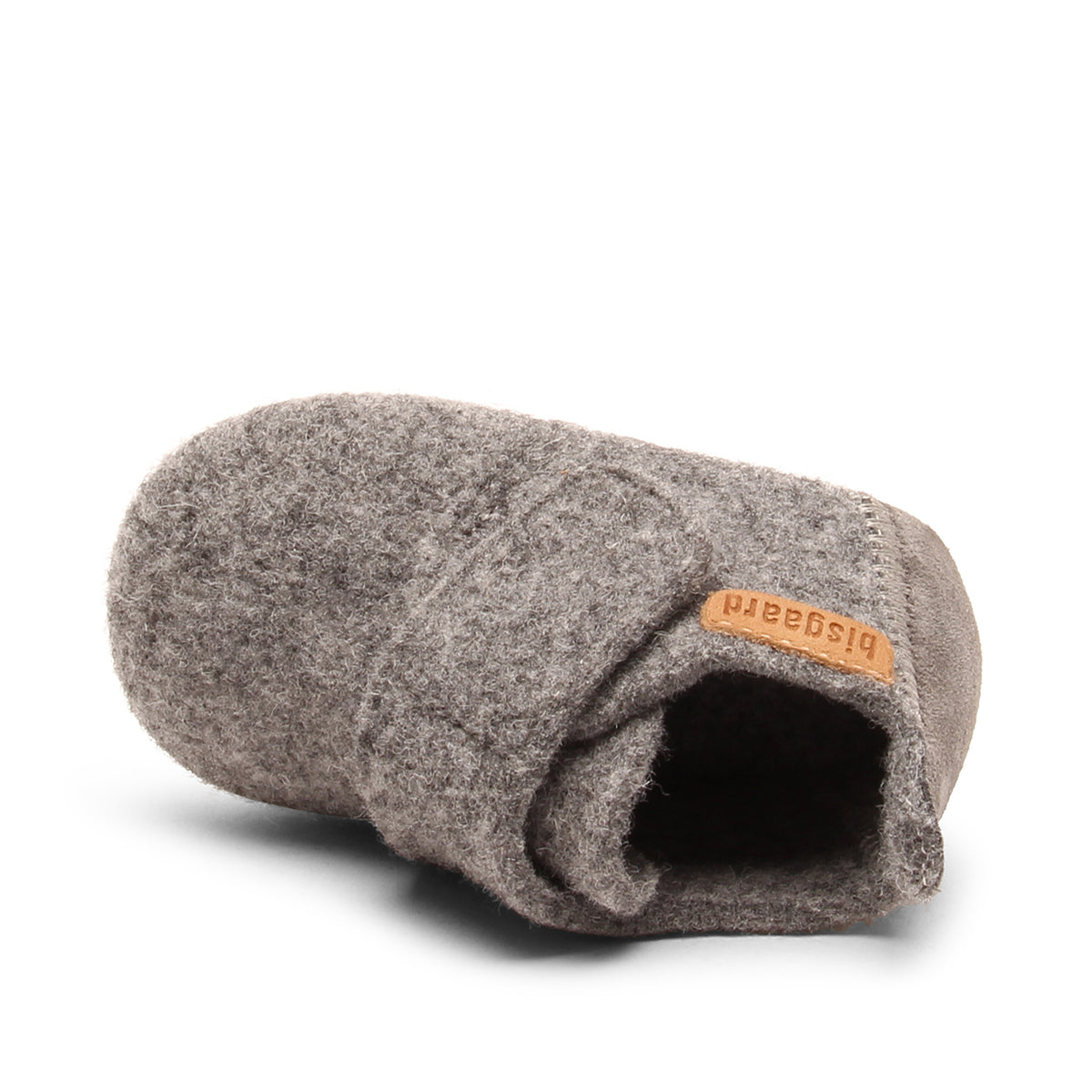 Baby Wool Grey – Wool baby booties – Bisgaard: top view of the bootie showing the opening.
