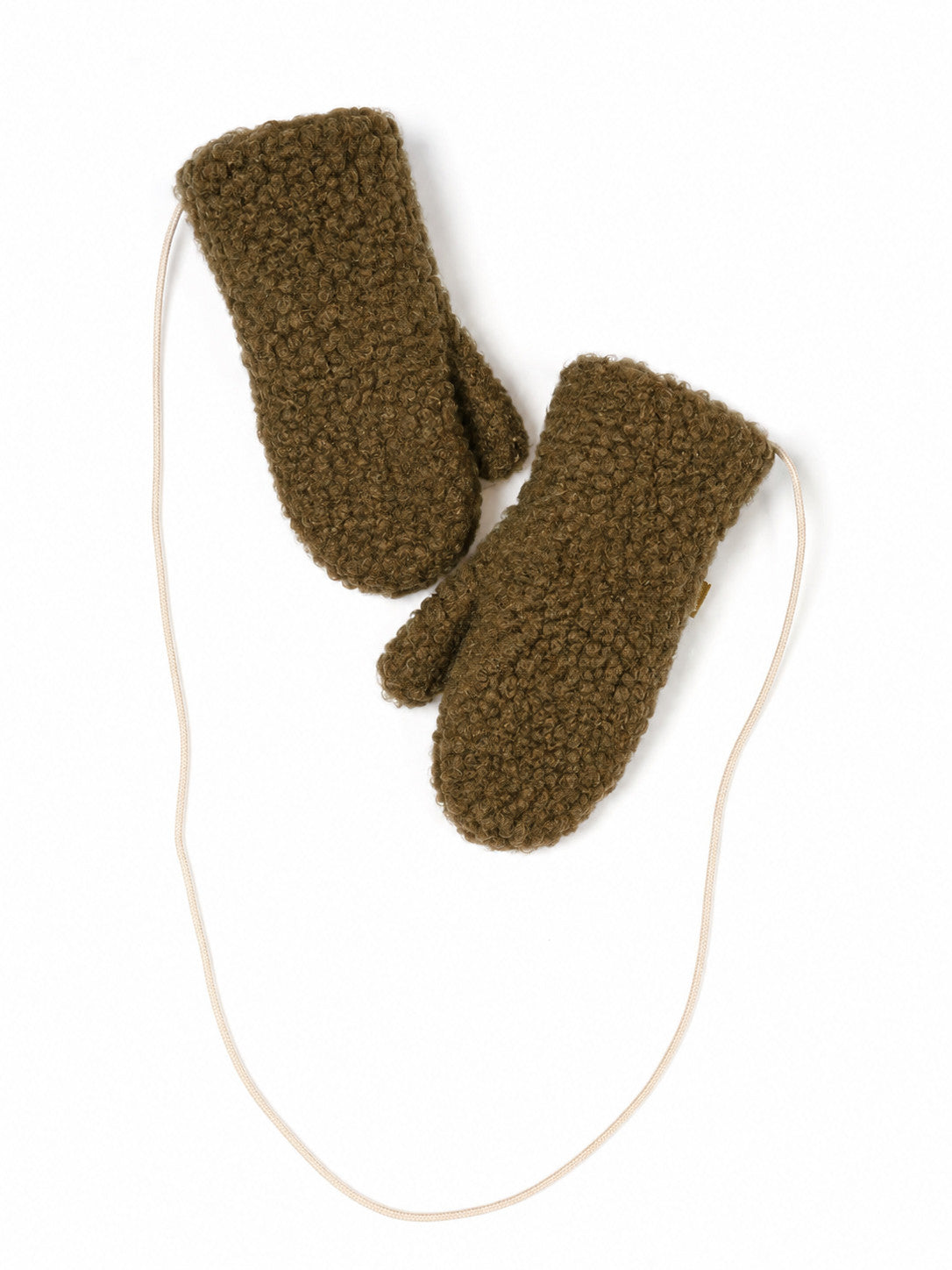 Woolen children's mittens with cord - Gully Junior Beige – 100% wool – Alwero