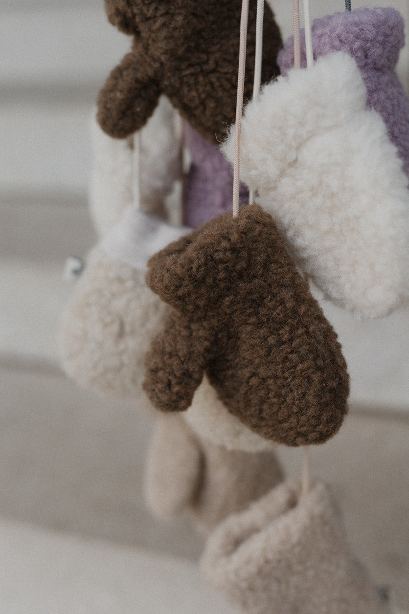 Woolen children's mittens with cord - Gully Junior Beige – 100% wool – Alwero