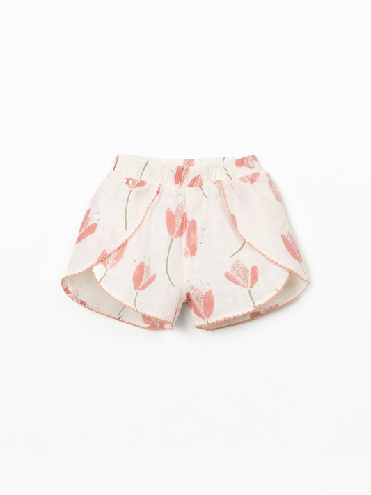 Short met tulpenprint - Raw - 100% biologisch katoen - Play Up - voorkant