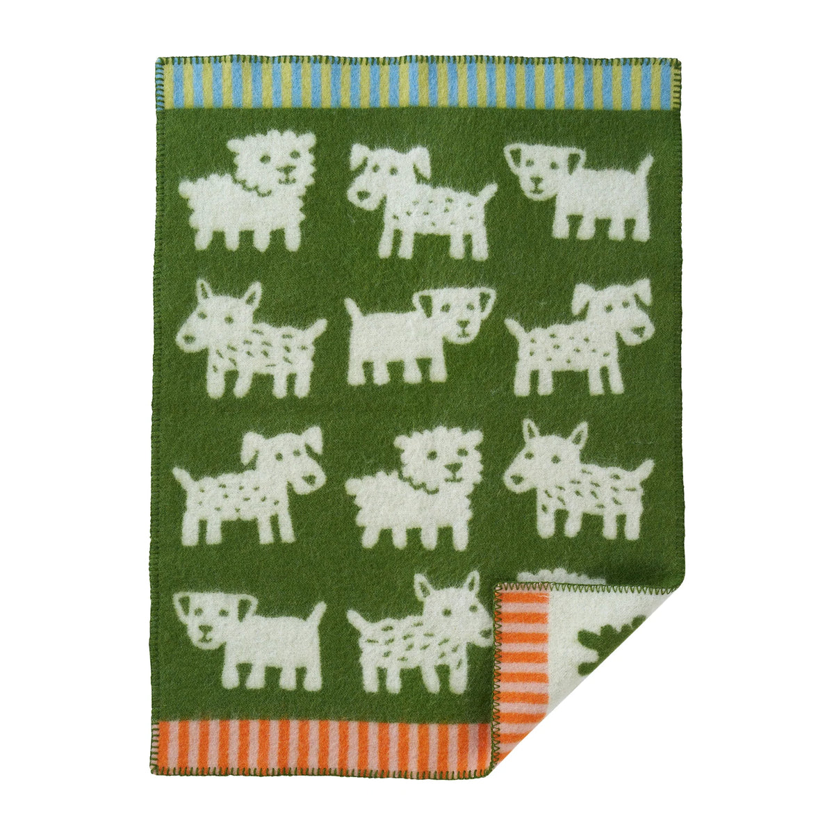 Wiegdeken Voff hondjes - Biologisch wol - Groen - 65x90 cm - Klippan