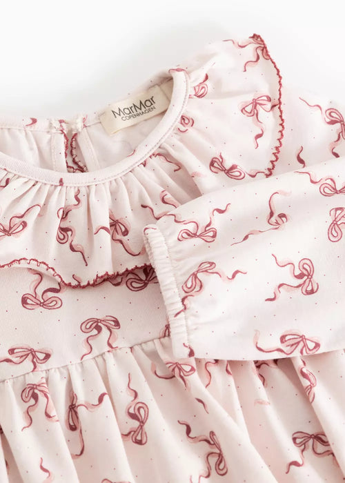 Baby Riva Modal Smooth Print – Modal & Organic Cotton – MarMar Copenhagen: detail of the neckline and gathers on the baby dress.