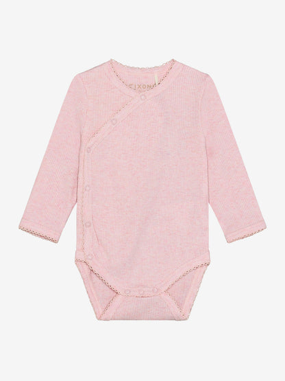 Wrap-Over Romper - Modal/Cotton - Pink/Bleached Mauve Melange - Fixoni