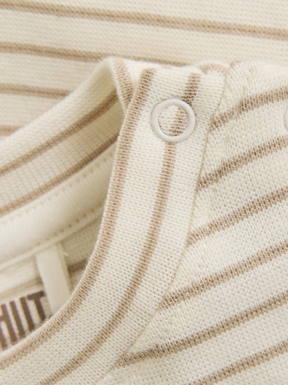 T-shirt baby - Biologisch katoen - Gestreept beige/White Pepper - Huttelihut