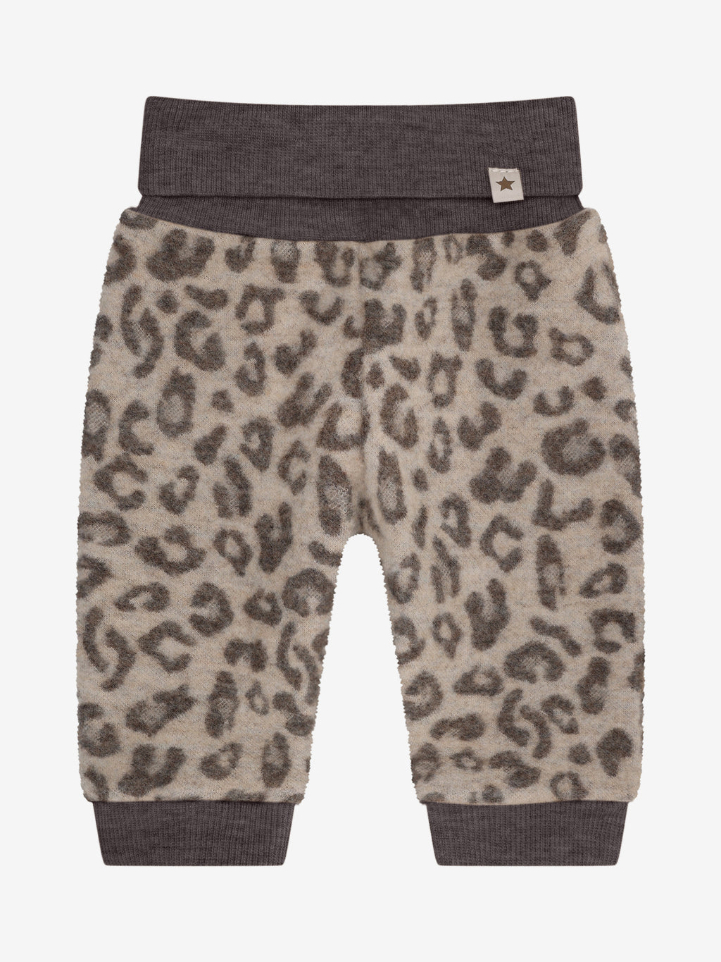 Pantalon en polaire de laine mérinos - Jacquard/imprimé léopard - Camel Melange - 100 % laine mérinos - Huttelihut - devant