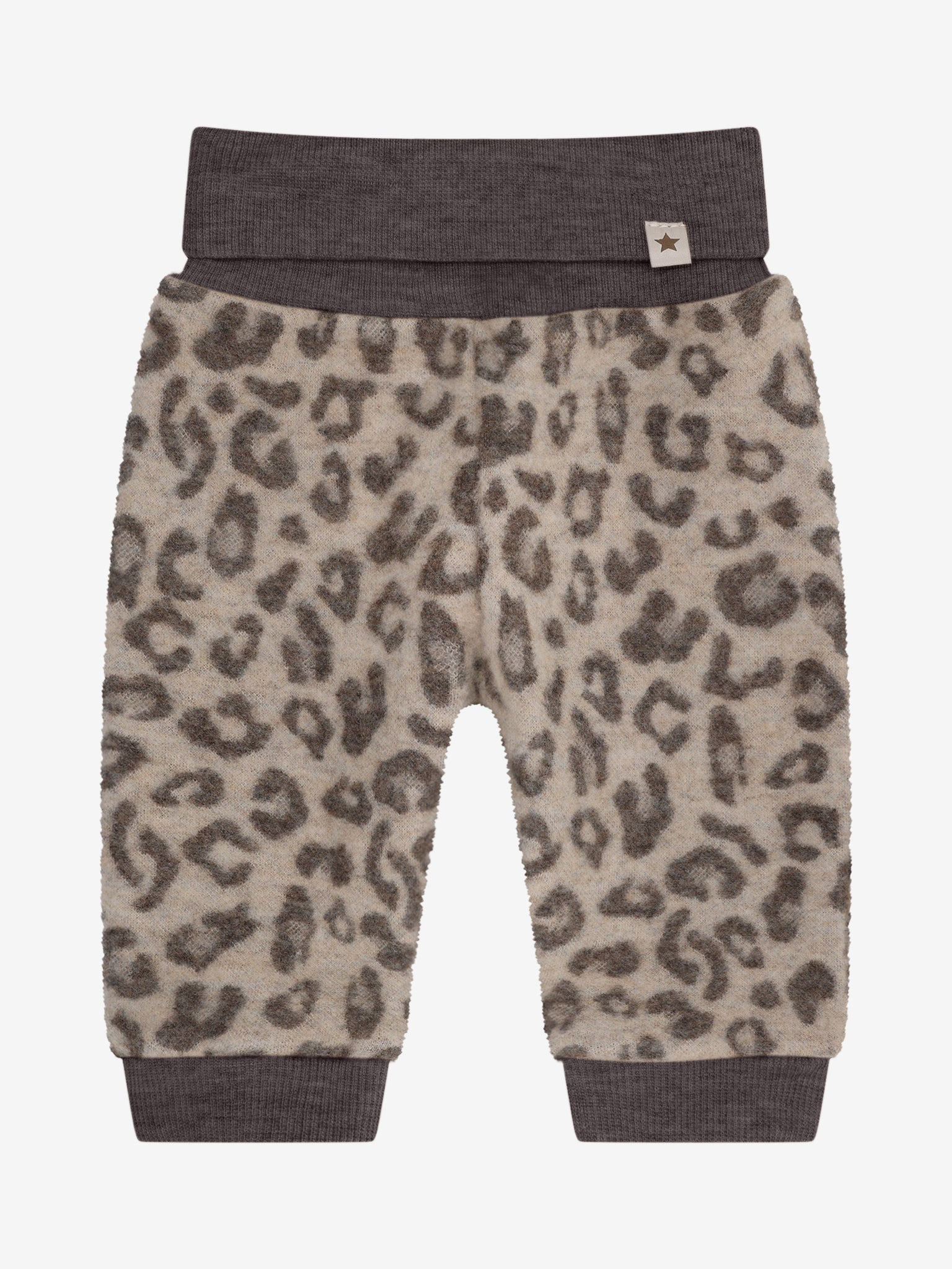 Pantalon en polaire de laine mérinos - Jacquard/imprimé léopard - Camel Melange - 100 % laine mérinos - Huttelihut - devant