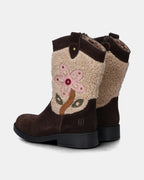 Cowboylaars – Donkerbruin met bloem – Suède & teddy – Shoesme