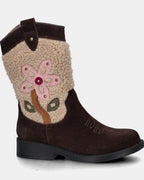 Cowboylaars – Donkerbruin met bloem – Suède & teddy – Shoesme