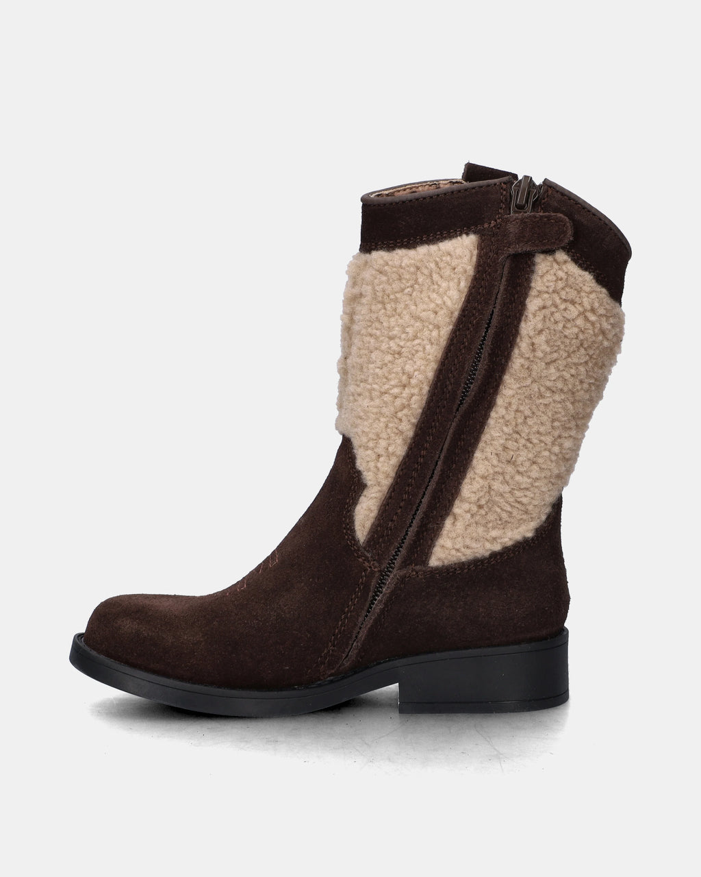 Cowboylaars – Donkerbruin met bloem – Suède & teddy – Shoesme