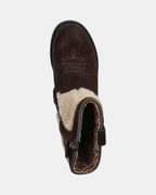 Cowboylaars – Donkerbruin met bloem – Suède & teddy – Shoesme