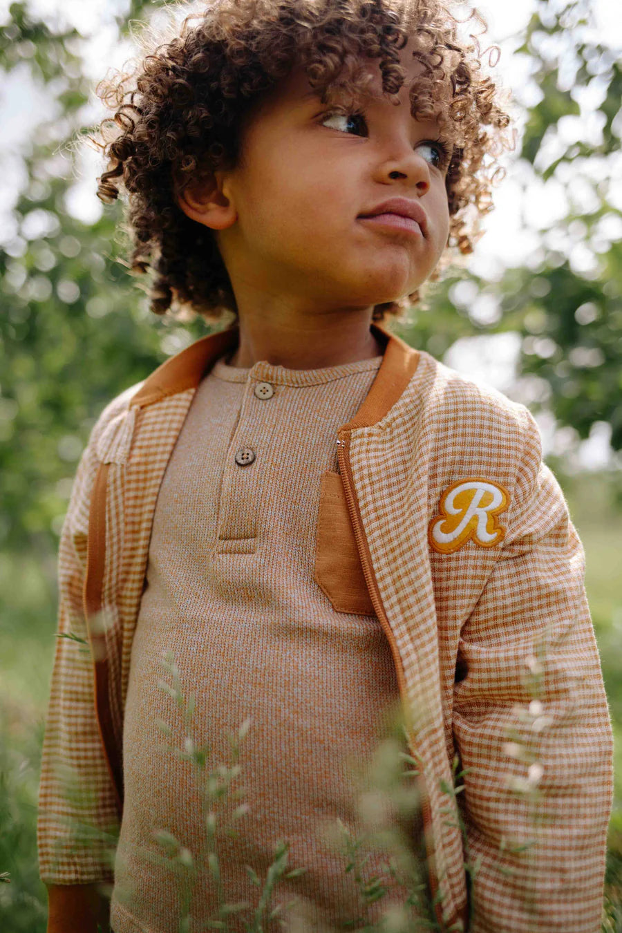 Moon long sleeve top - Organic cotton - Moon lsl combo knit brown t-shirt - Riffle Amsterdam