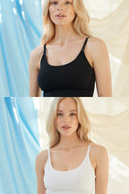 The Seamless Pregnancy Top Mix (2-pack) – Nahtloses Umstands- und Stilltop in Schwarz und Weiß – Atelier Melon