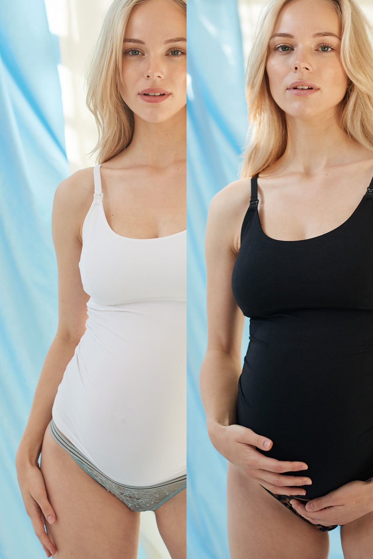 The Seamless Pregnancy Top Mix (lot de 2) – Débardeur de grossesse et d'allaitement sans coutures en noir et blanc – Atelier Melon