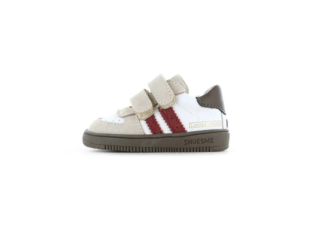 Suede baby sneaker ExtremeFlex® – Beige/Red/Black – Shoesme