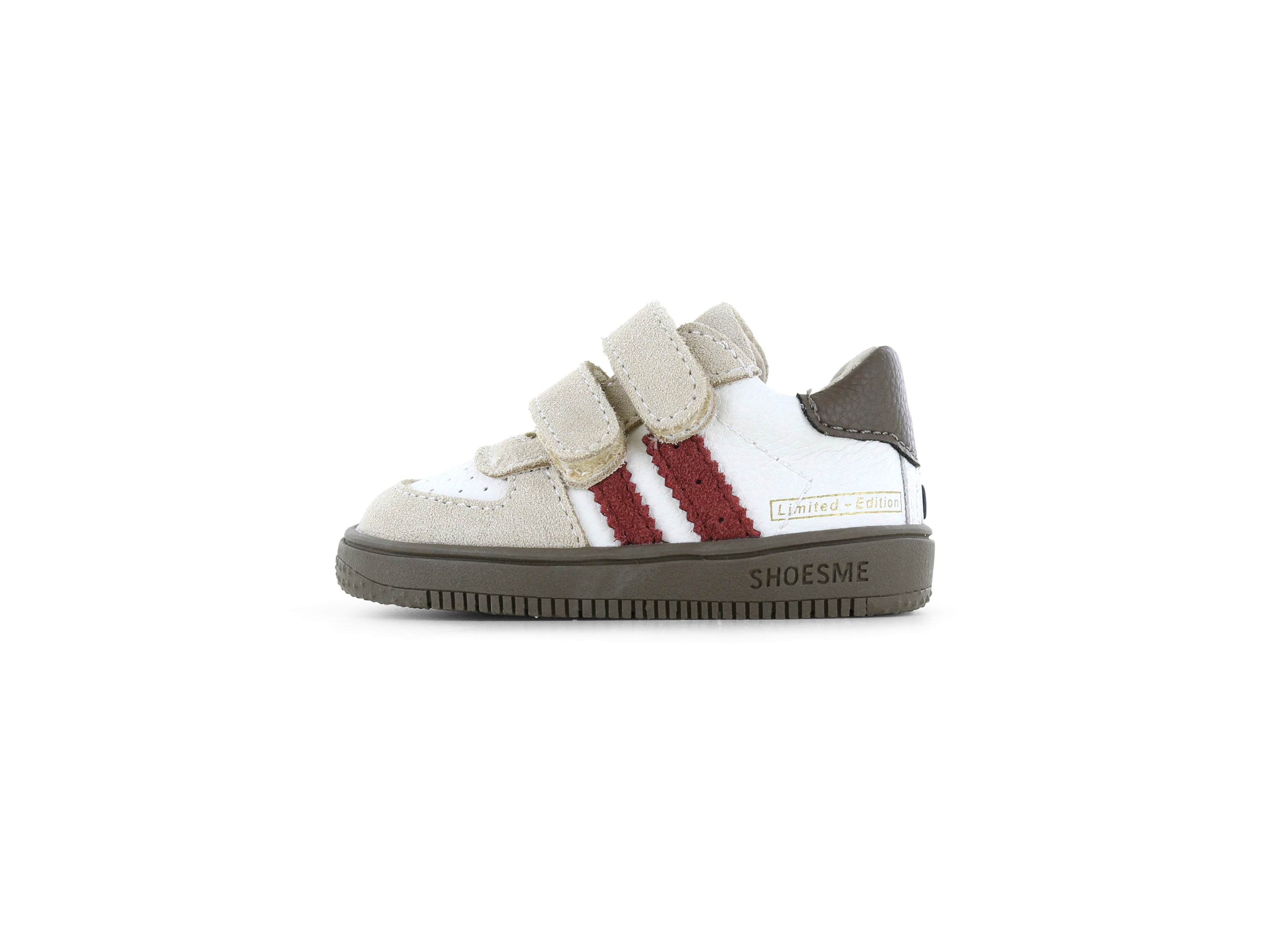 Suede baby sneaker ExtremeFlex® – Beige/Red/Black – Shoesme