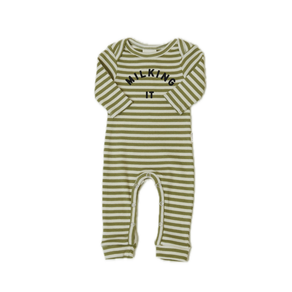 Milking It – Matcha Stripe Onesie Footless – Boxpakje – Biologisch Katoen – Claude & Co