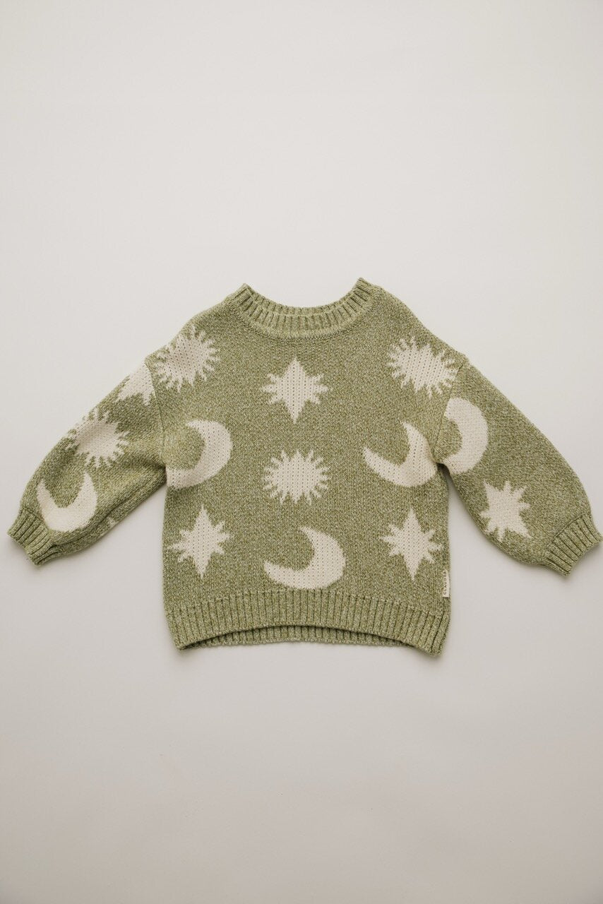 Moon & Stars Sweater Matcha – 100 % Coton Biologique – Claude & Co