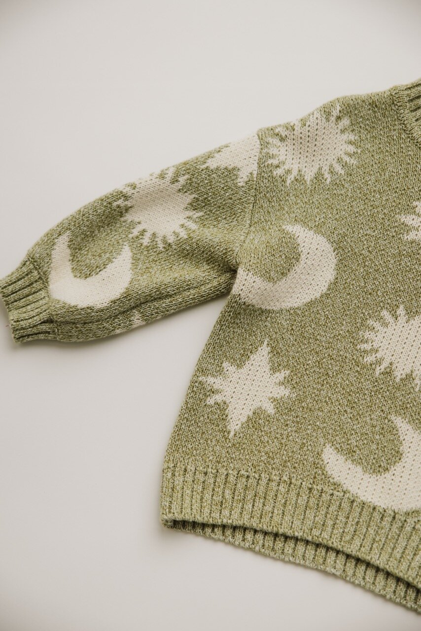 Moon & Stars Sweater Matcha – 100 % Coton Biologique – Claude & Co