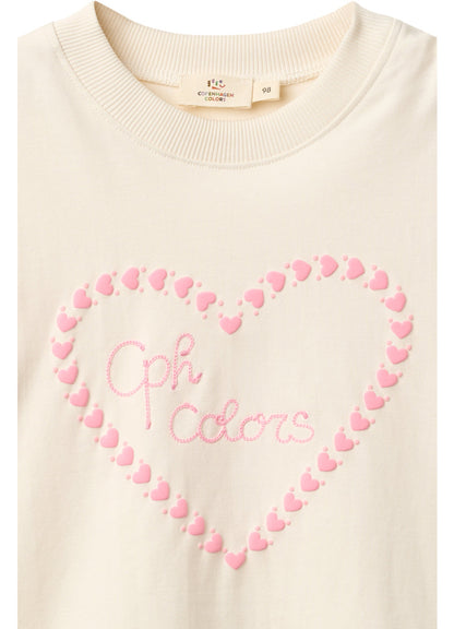 Loose Fit T-shirt met Hartprint - Biologisch Katoen - Cream/Off-white - Copenhagen Colors close