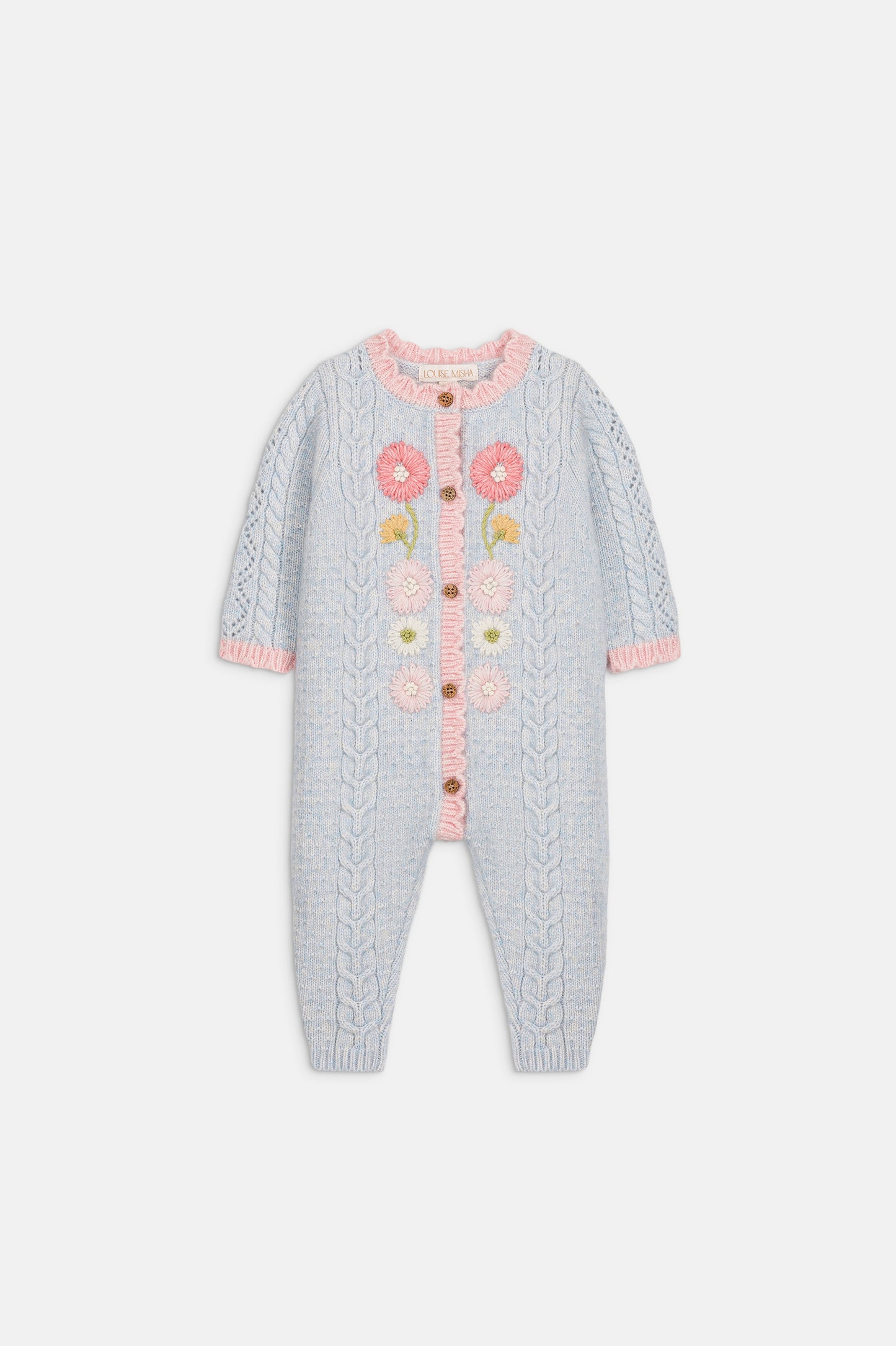 Gebreid babypakje Drillia met bloemen - TENCEL™ & alpaca - Cloud - Louise Misha