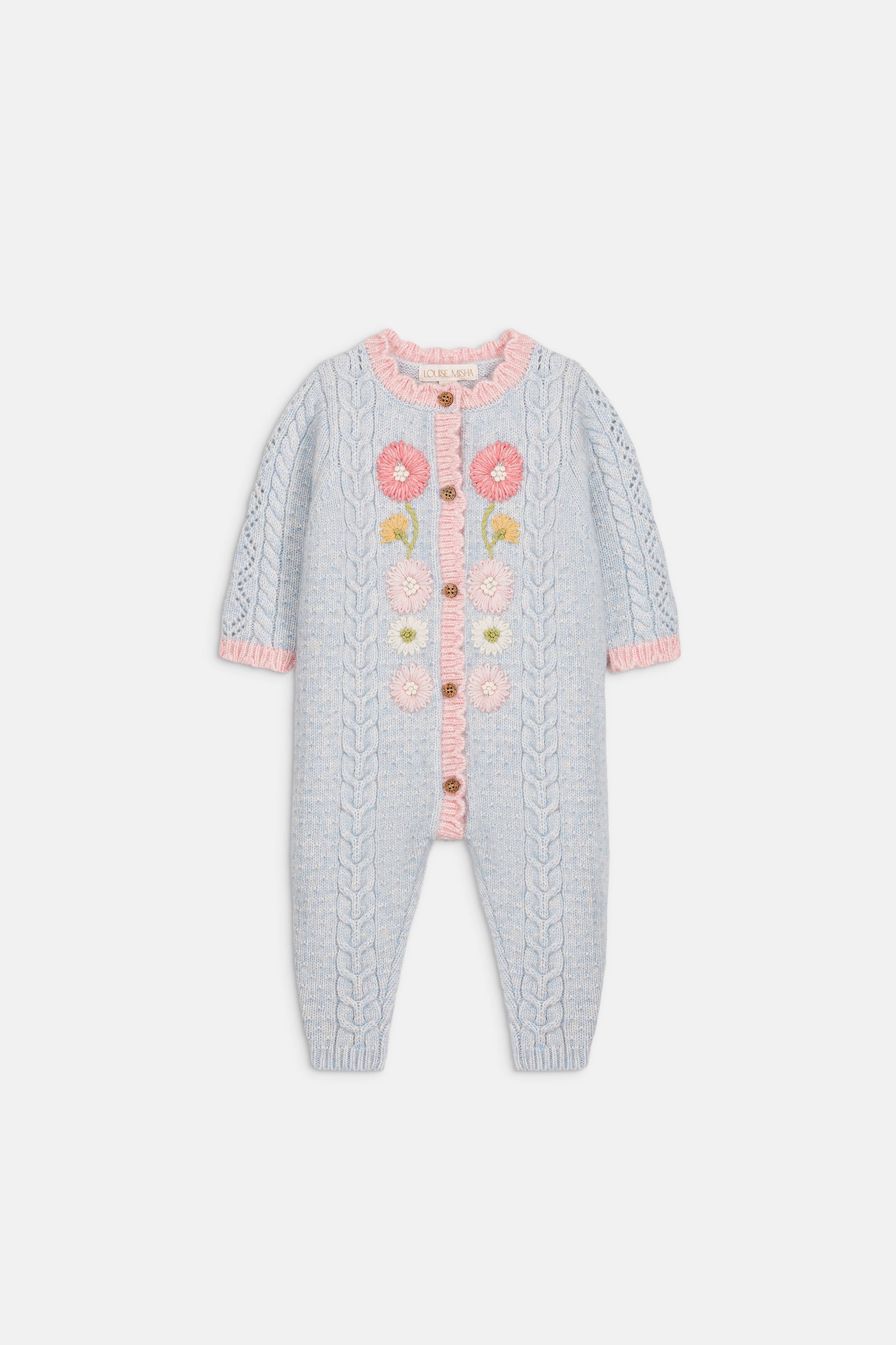 Gebreid babypakje Drillia met bloemen - TENCEL™ & alpaca - Cloud - Louise Misha - voorkant - afbeelding 3