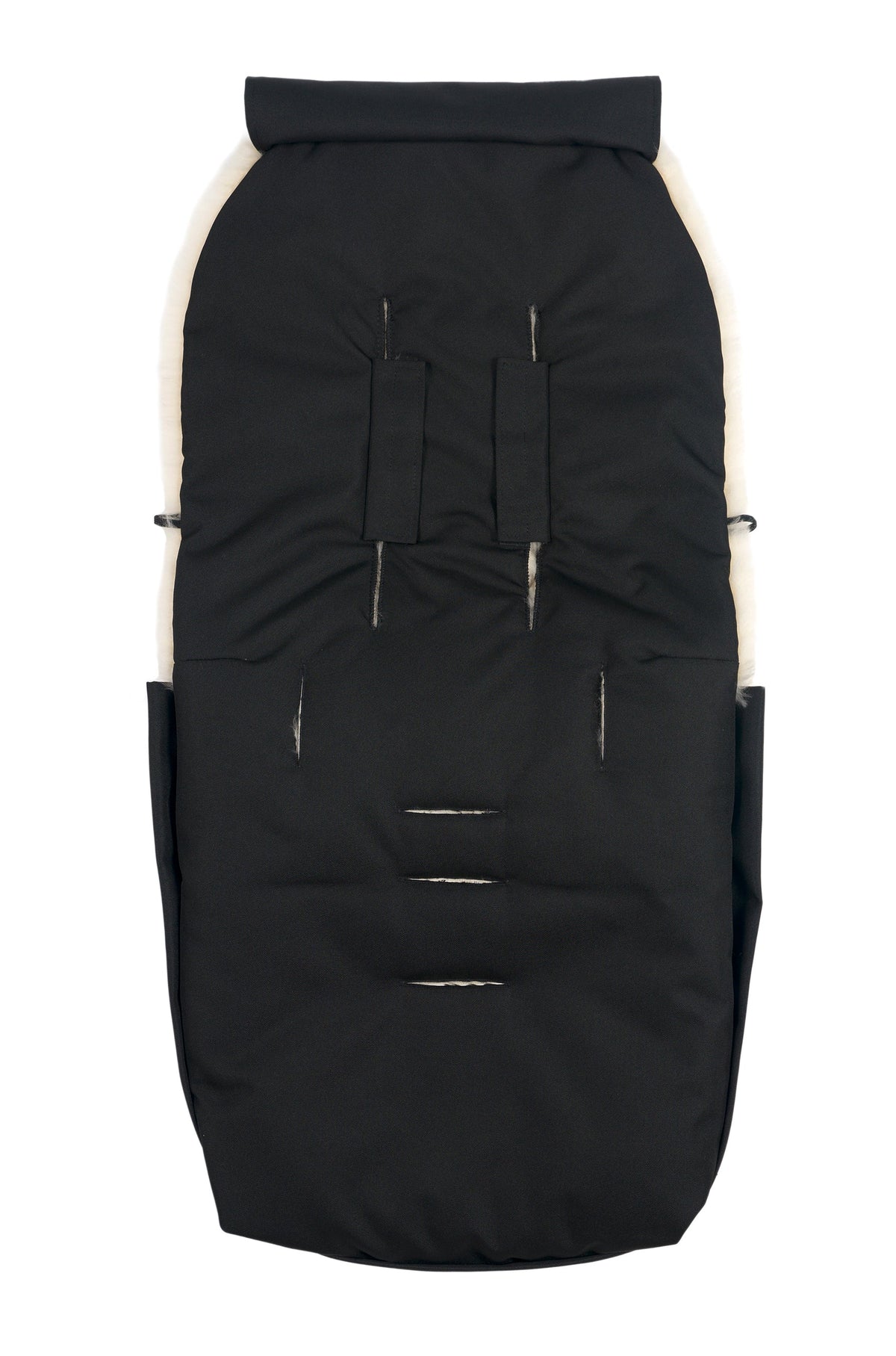 Noir Puffmuff – Chancelière de luxe pour poussette en peau de mouton mérinos noire – BINIBAMBA