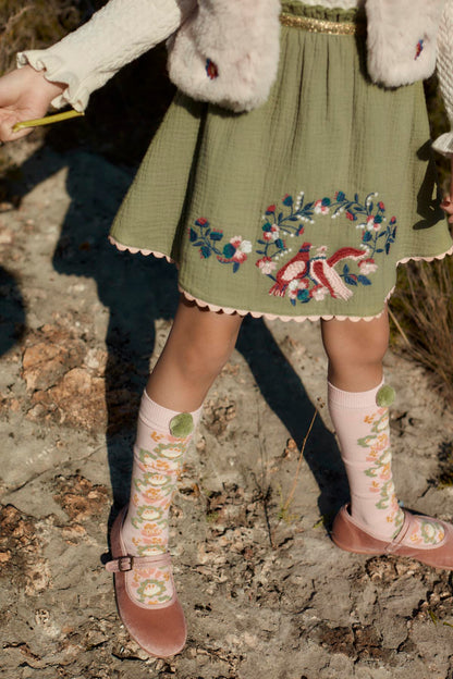 Kniekousen Chelie met pompons - Katoenmix - Blush - Louise Misha