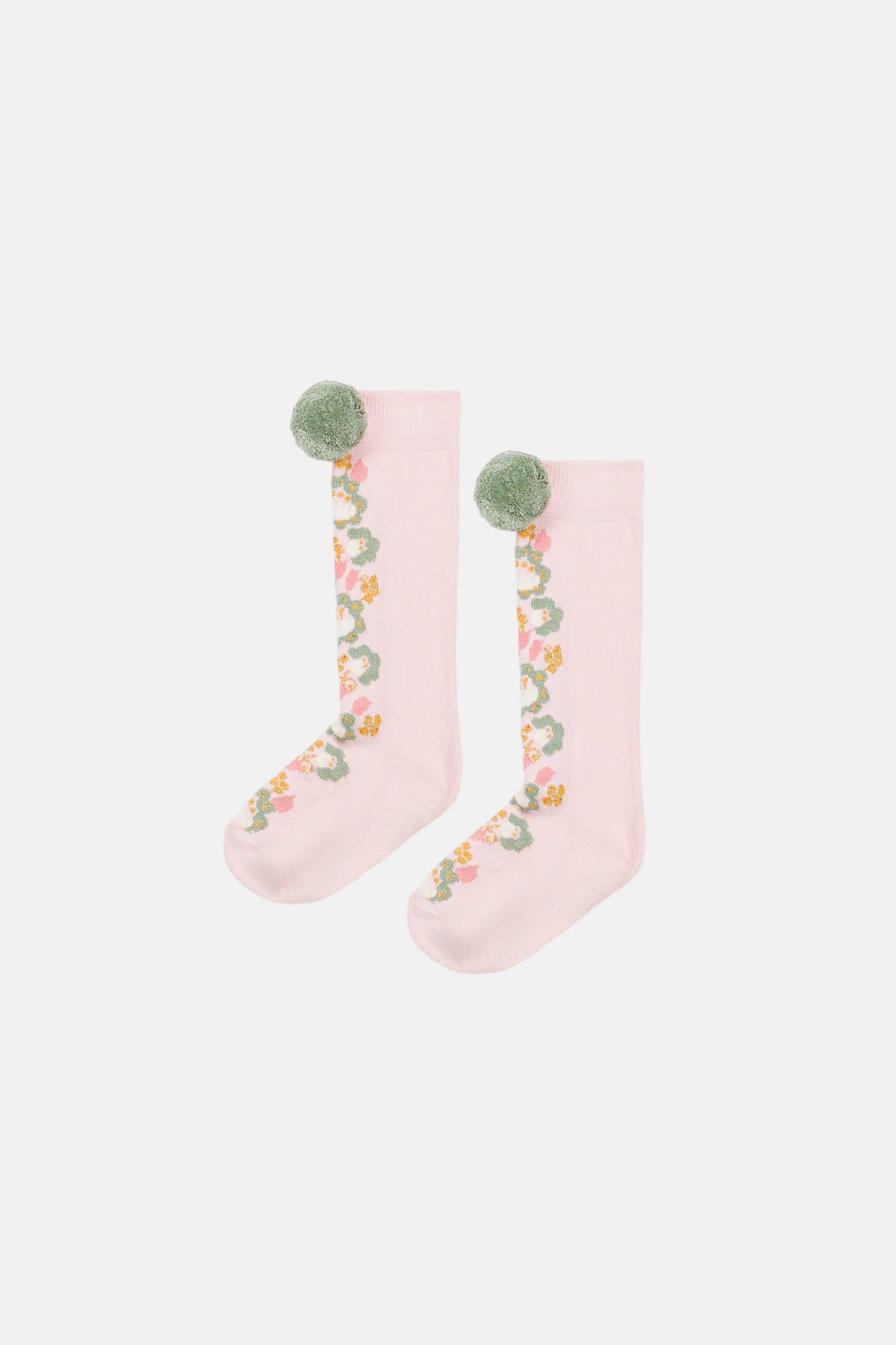 Kniekousen Chelie met pompons - Katoenmix - Blush - Louise Misha