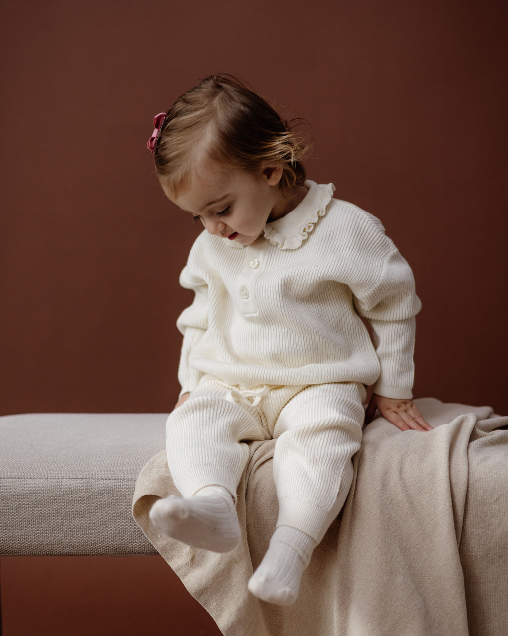 Gebreide trui met kraag - Nikola - 100% katoen - LEVV Labels - met kind 