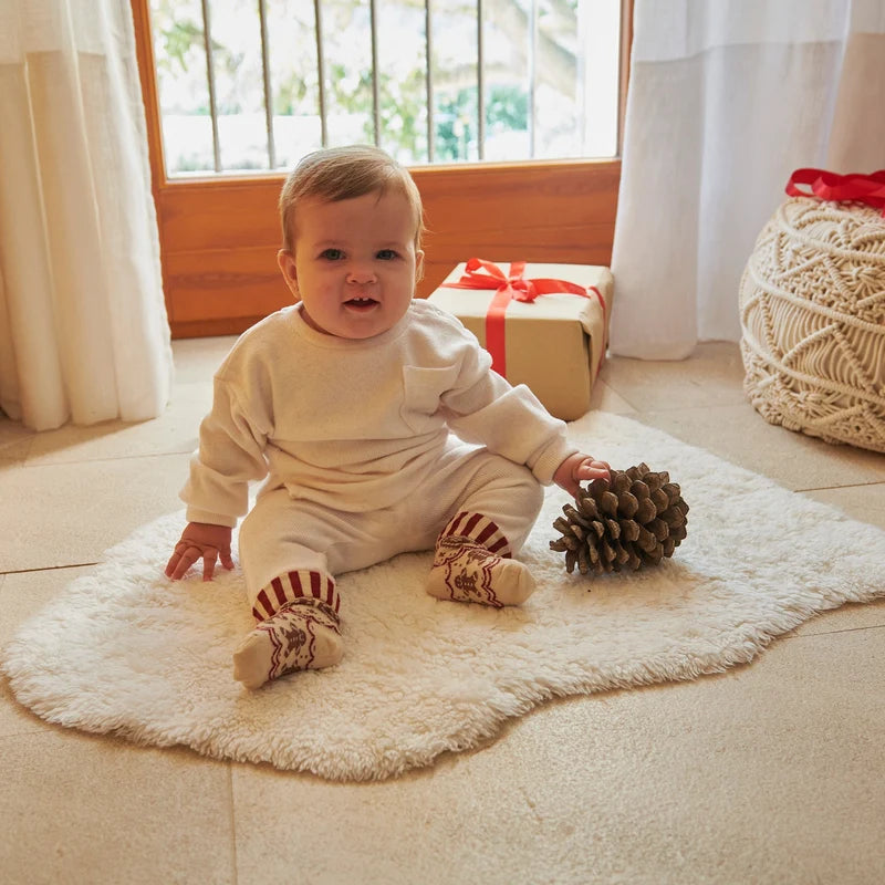 Merry Socks – Katoenen kinderkerstsokken – Kerstpatroon en gestreepte omslagboord – MP Denmark