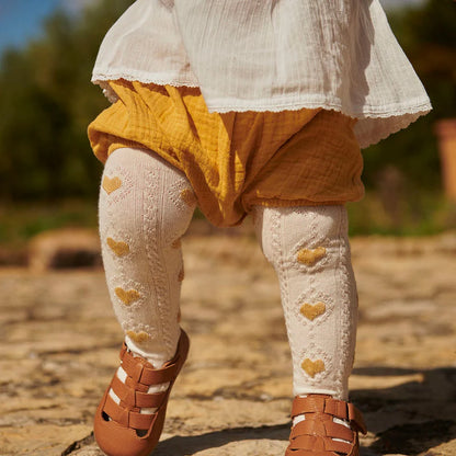 Tights with hearts - Cotton - Off White/Yellow - MP Denmark