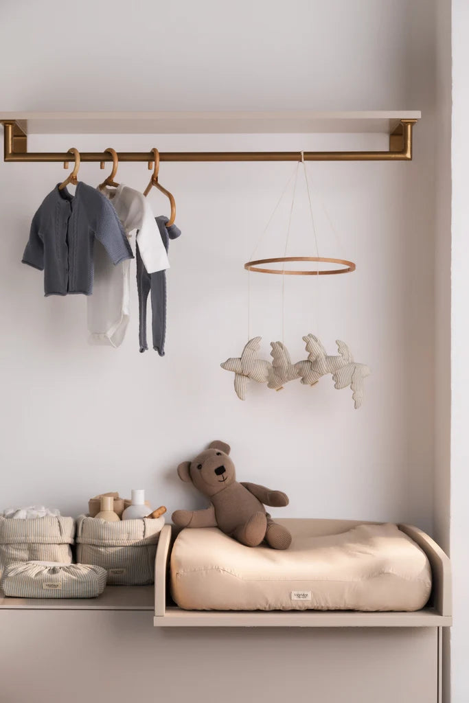 Nursery Storage Bags – Blue Stone Stripe – Lot de 2 paniers de rangement matelassés – Coton biologique – MarMar Copenhagen