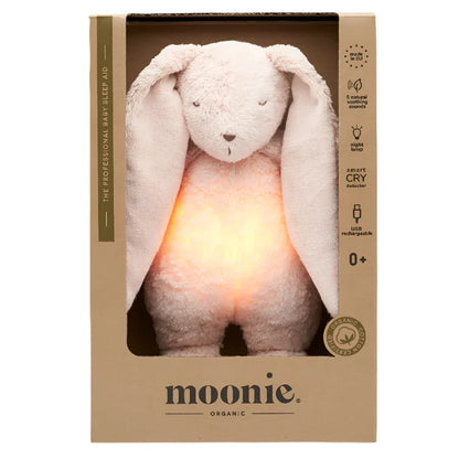 Knuffelkonijn met hartslag & white noise - The Humming Bunny 2.0 - Biologisch GOTS katoen - Moonie
