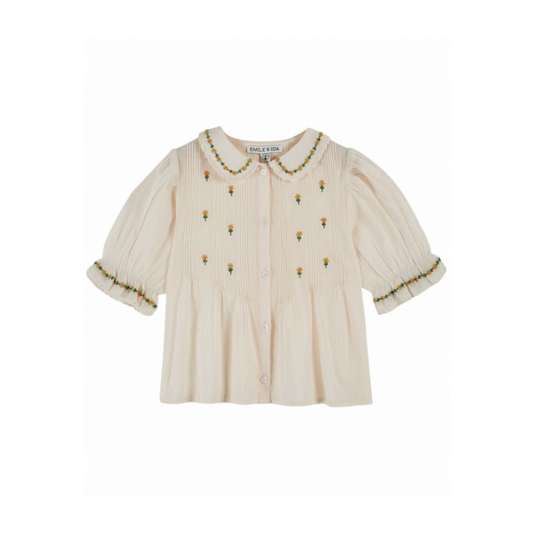 Top Short Sleeve - Blouse Broderie - Organic Cotton - Cream - Emile et Ida