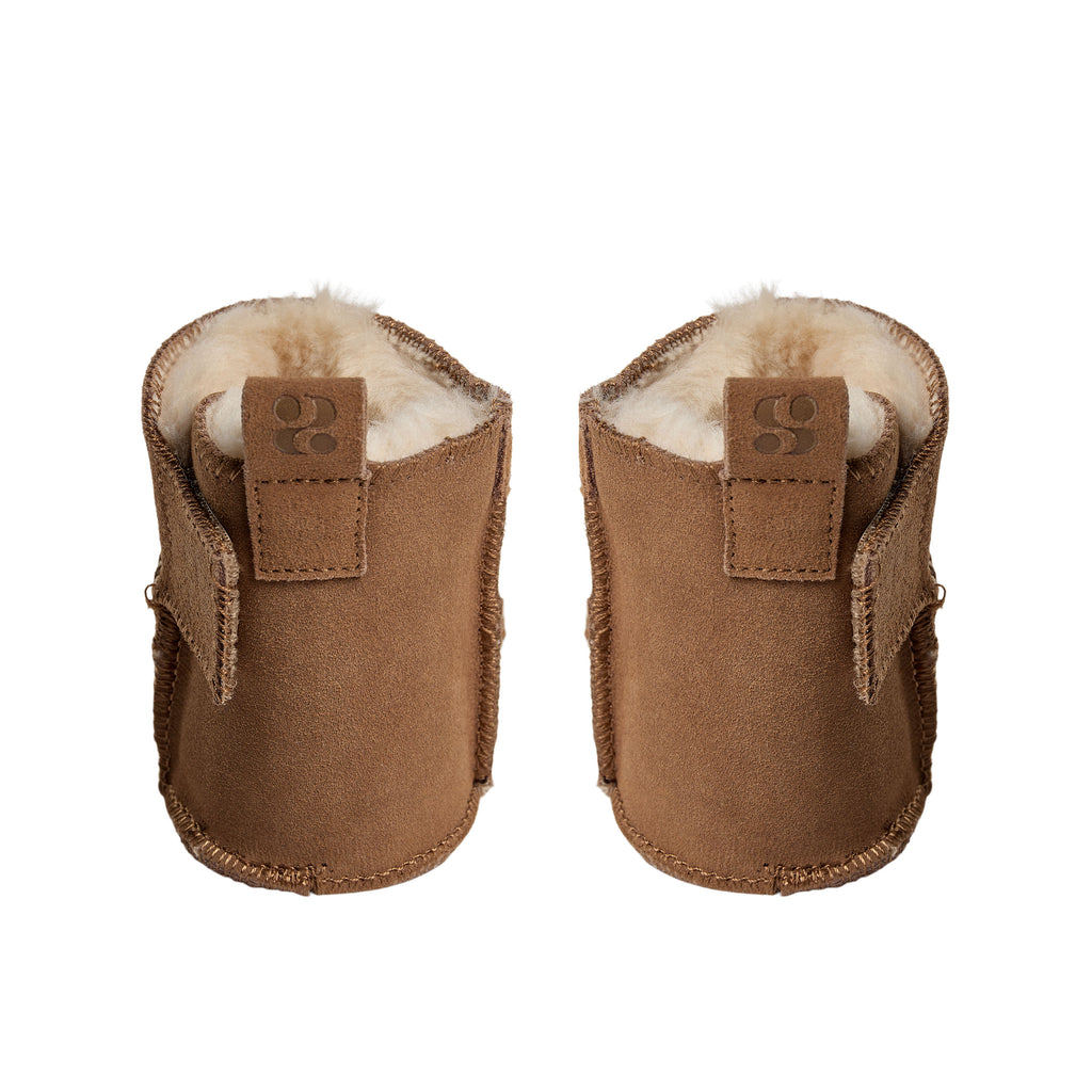 Baby slofjes ReneeKB - Suède & wol gevoerd - Tan & Dark Brown - Sofie Schnoor