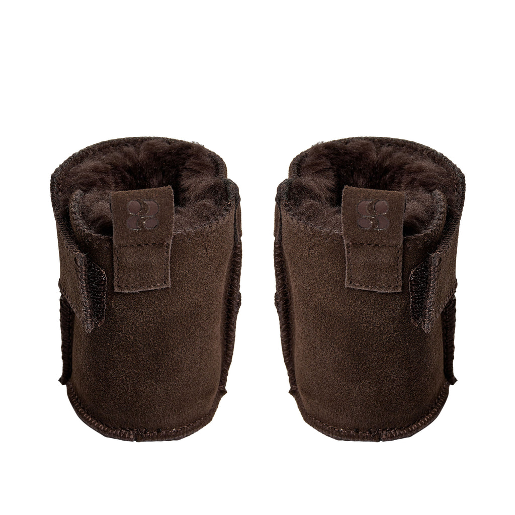 Baby slofjes ReneeKB - Suède & wol gevoerd - Tan & Dark Brown - Sofie Schnoor