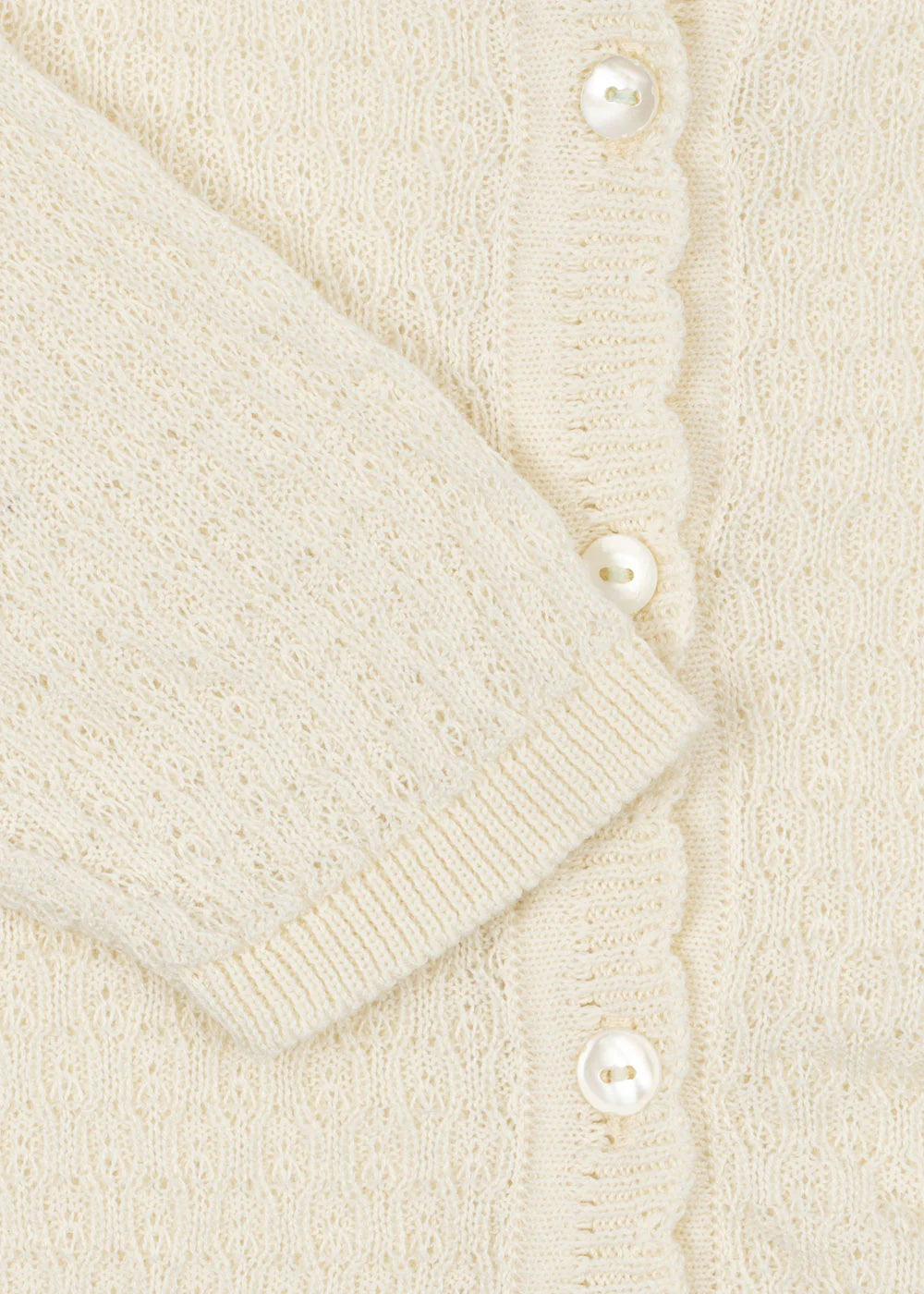 Venti Pointelle Cardigan - Antique White - Fine Knit Cardigan - Organic Cotton - GOTS - Konges Sløjd