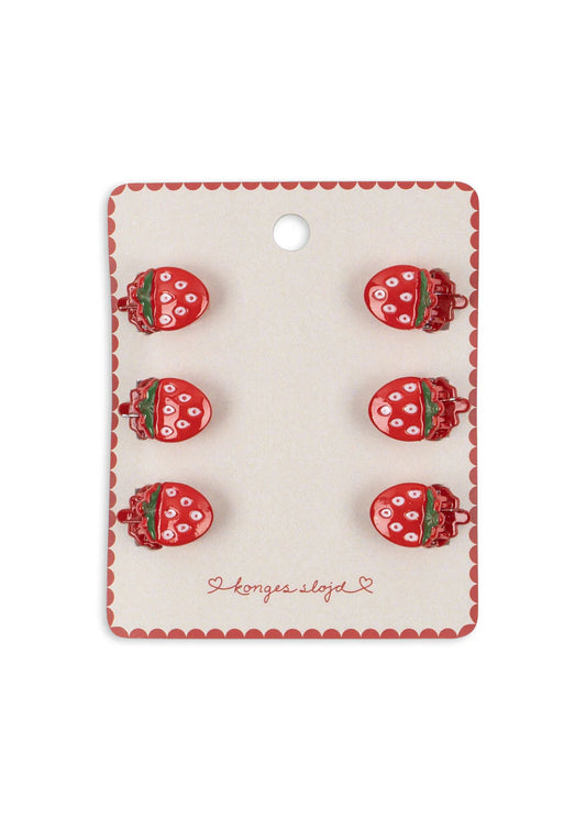 6 Pack Mini Hair Claws - Strawberry - Small Hair Clips - Strawberries - Konges Sløjd