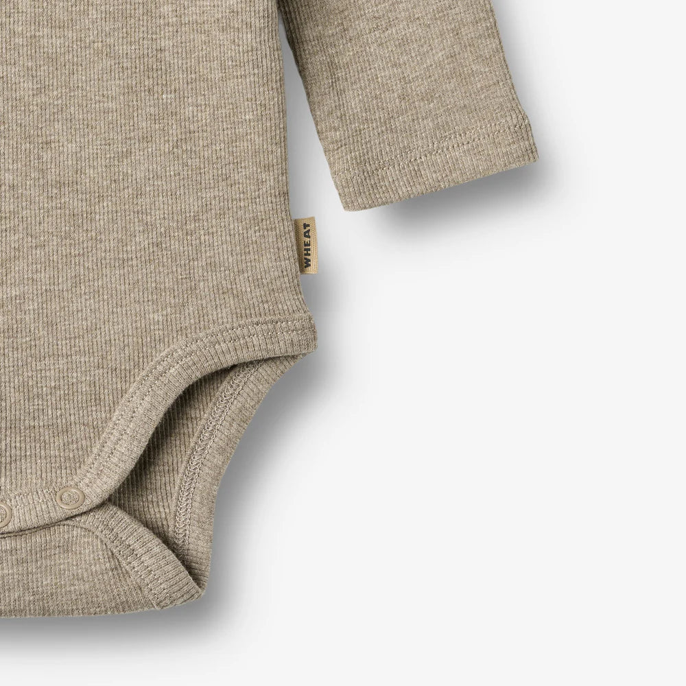 Long-sleeved romper Spencer - Organic cotton - Gravel melange - Wheat
