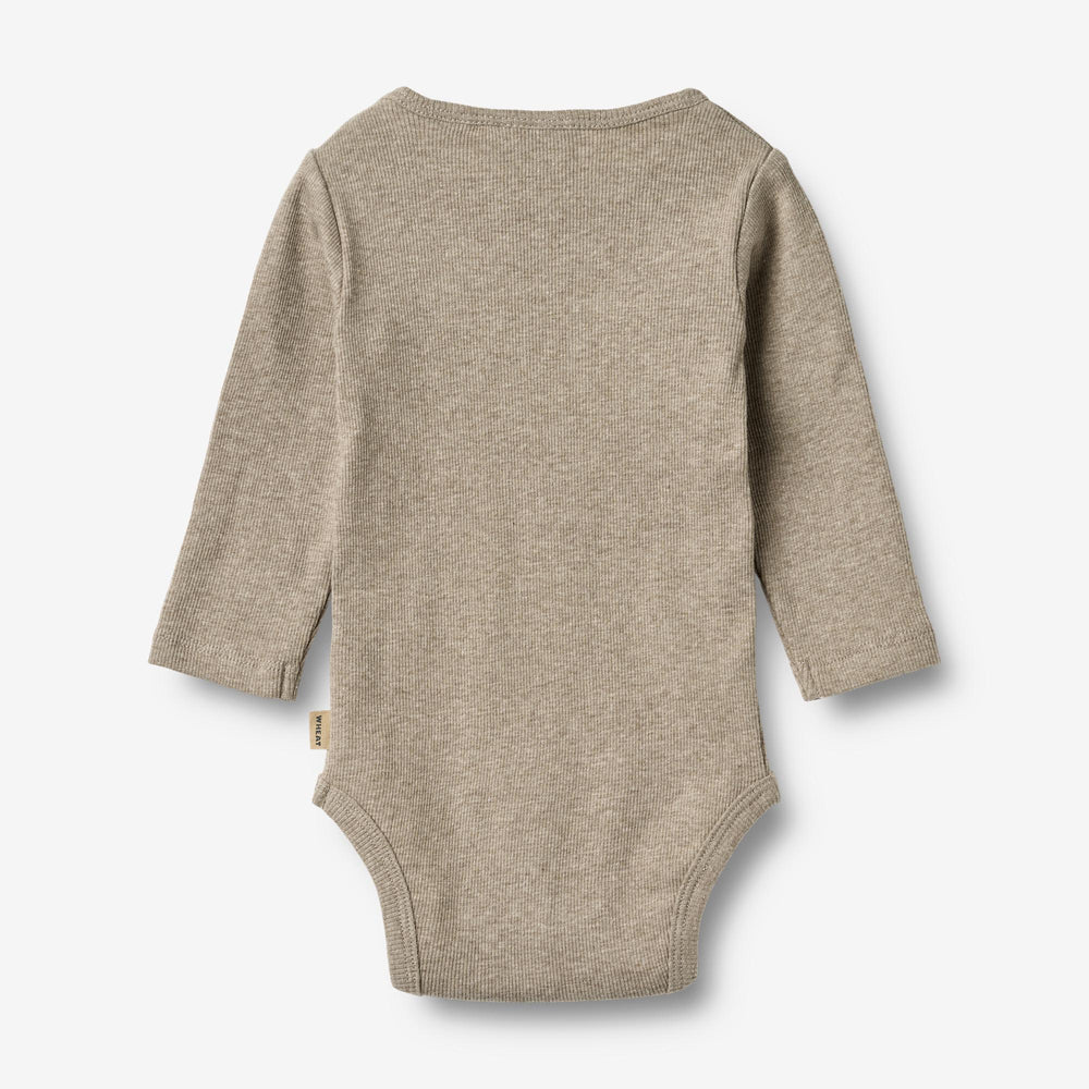 Long-sleeved romper Spencer - Organic cotton - Gravel melange - Wheat