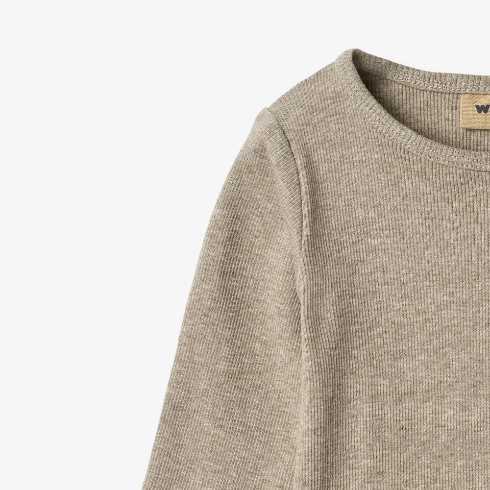 Long-sleeved romper Spencer - Organic cotton - Gravel melange - Wheat