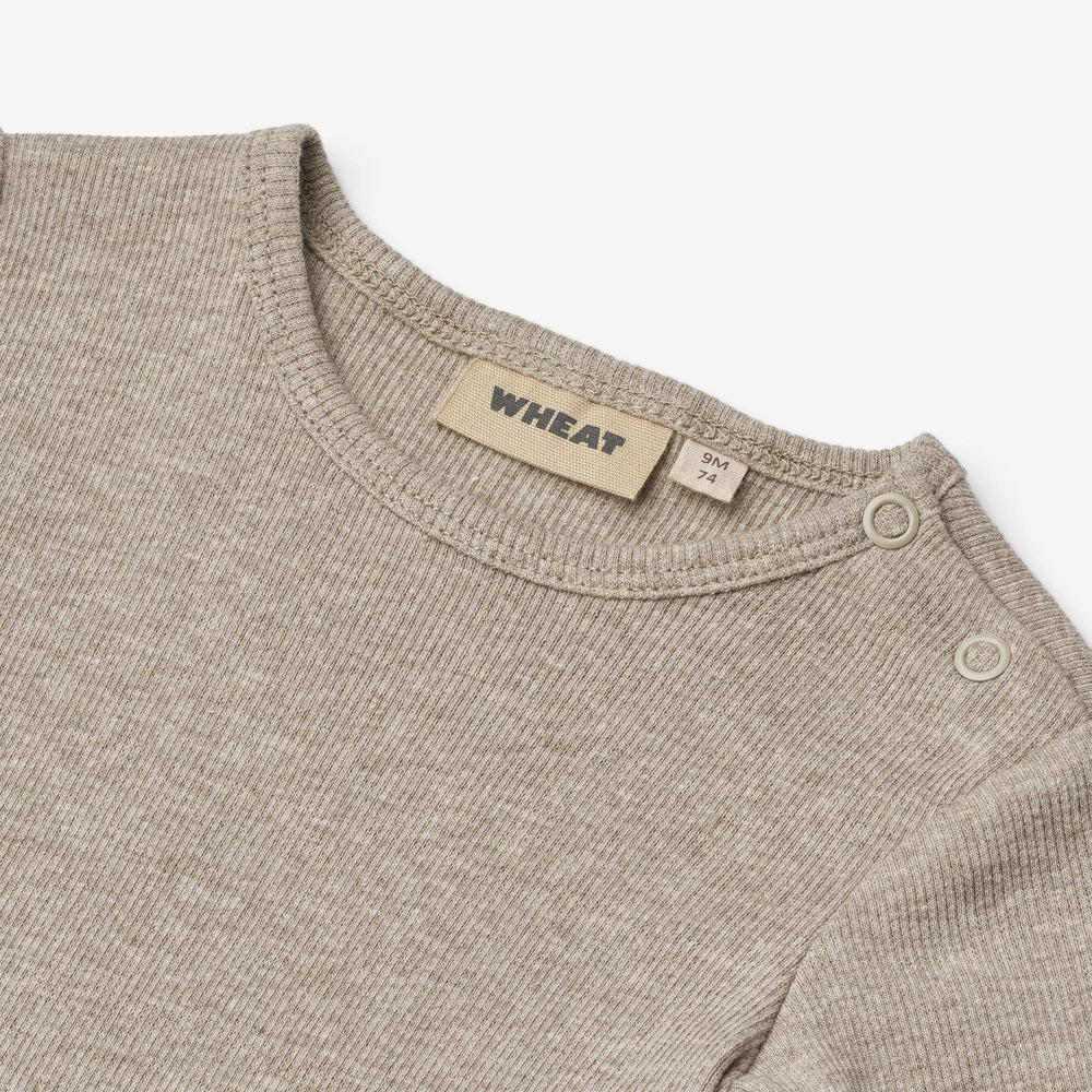 Romper short sleeve Timo - Organic cotton - Gravel melange - Wheat