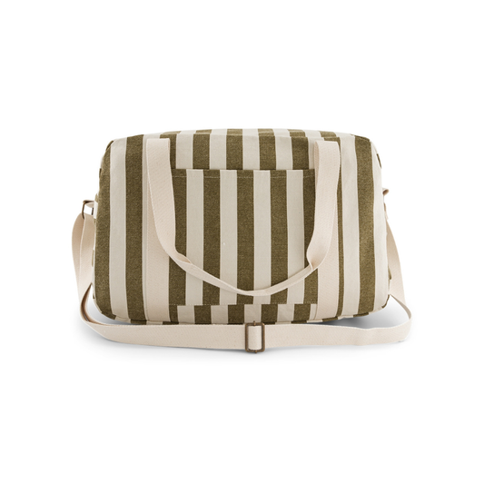 Diaper Bag/Weekend Bag Raphael - Stripes Greige/Olive - Water-repellent cotton - Rose in April