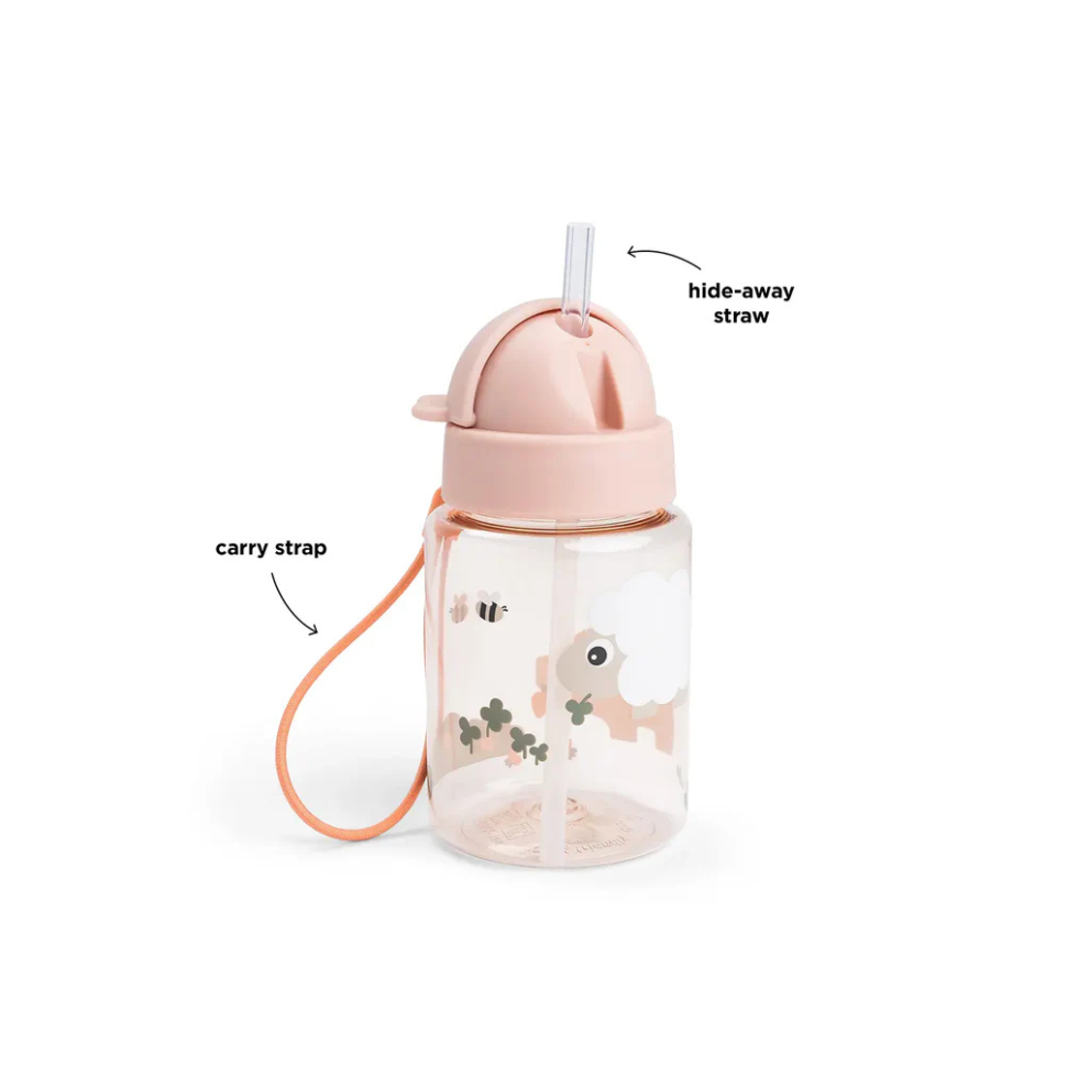 Trinkflasche mit Strohhalm - Straw bottle - Tiny farm - Powder - 280 ml - Done by Deer
